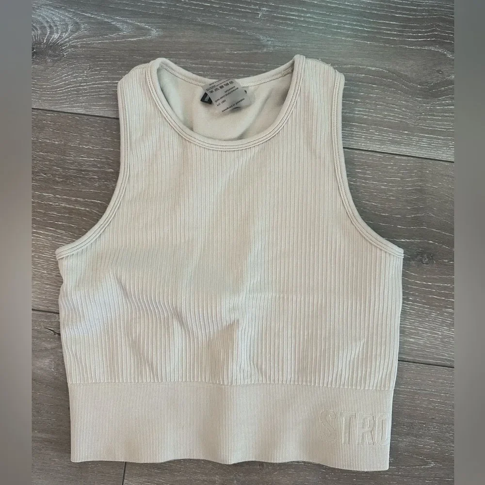 Rib Seamless Spirts Bra Crop Top  | Rainy Day Taupe
